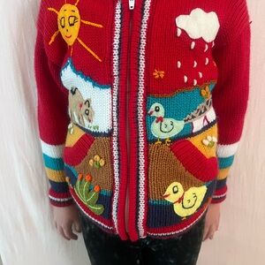 Colorful Knit Sweater with Animal and Nature Design